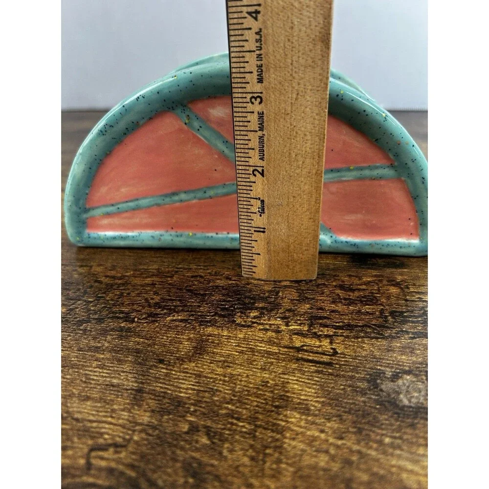 Vintage Ceramic Napkin Holder Coral Teal Speckled Retro Kitchen Decor Stand MCM